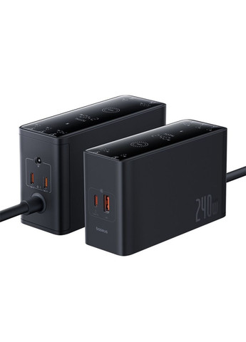 Мережевий зарядний пристрій Desktop Fast Charger 3C+U+DC 240W EU Cluster Black Baseus Digital GaN Intelligent (362212148)