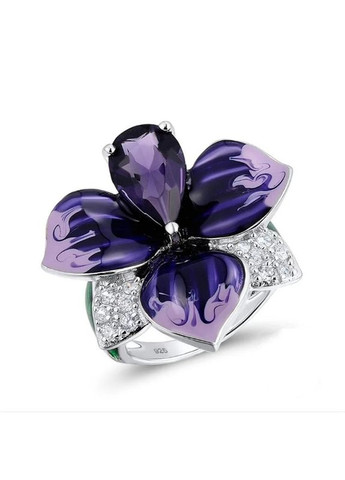 Кольцо женское шикарный фиолетовый цветок колечко в виде цветка с фиолетовым камнем и белыми фианитами р 20 Fashion Jewelry (285110863)