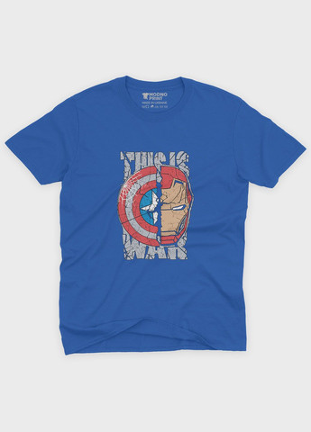Синяя демисезонная футболка для девочки с принтом супергероя - железный человек (ts001-1-grr-006-016-021-g) Modno