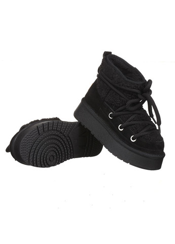 Жіночі уггі чорні низькі зимові теплі замшеві уггі з хутром тедді на високій підошві для прогулянок Hengji (303618003)