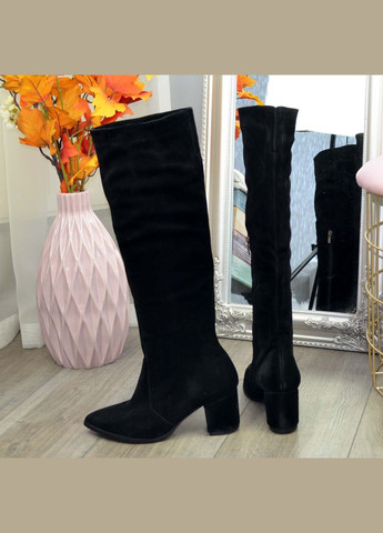 Чоботи жіночі чорні замшеві на підборах. 36 розмір No Brand (303931670)