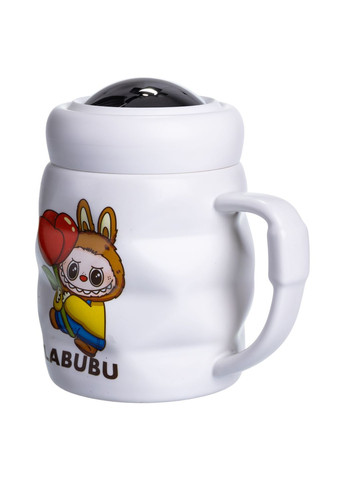 Чашка порцелянова Labubu 400 мл з кришкою, білий з жовтим Yiwu (367191206)