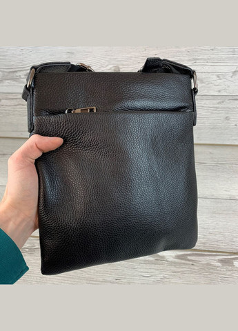 Сумка чоловіча через плече для документів з натуральної шкіри містка, чорна No Brand (333705720)