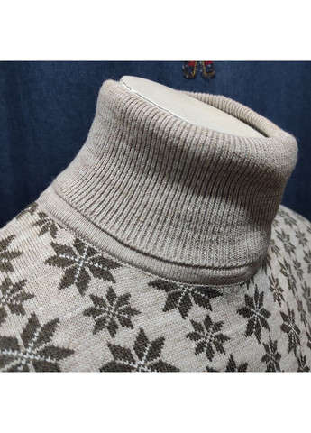 Бежевый зимний свитер мужской теплый под горло орнамент снежинка No Brand