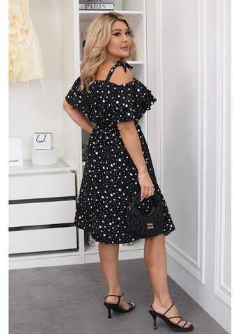 Чорна повсякденний, кежуал жіноча сукня великих розмірів а-силует Style Point в горошок