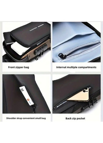 Сумка чоловіча XIO Fashion з USB зарядкою та кодовим замком чорний No Brand (366672504)