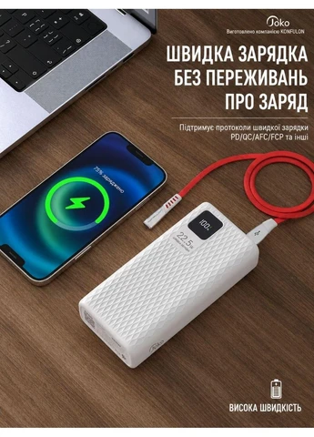 Пауэрбанк Joko by KONFULON 30000 мА·ч | 22.5W Fast Charge | PD 20W | 5 выходов БЕЛЫЙ ЦВЕТ No Brand (401530851)