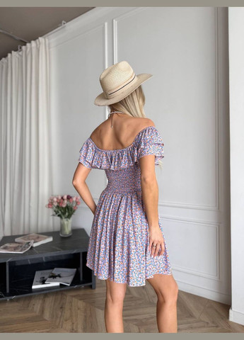 Бузкова літня сукня міні бузкового кольору 33476 кльош No Brand з квітковим принтом