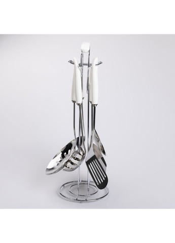 Набір кухонного приладдя на підставці 7 предметів кухонні аксесуари на підставці Білий із сріблястим Yiwu (360454898)