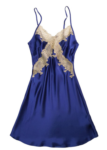 Комплект халат та сорочка комбінація шовк Севілья M Синій Silk Kiss (285716650)