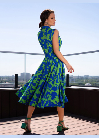 Салатовое повседневный платья клеш ISSA PLUS с цветочным принтом