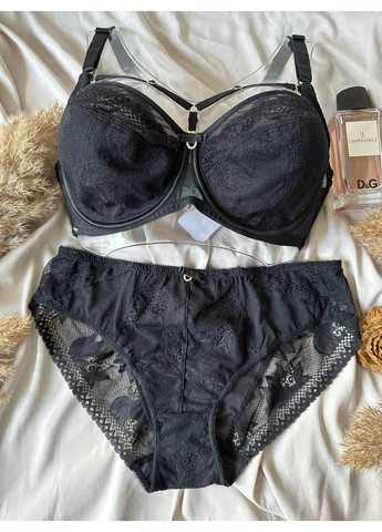 Черный женское нижнее белье чашка d с портупеями комплект Lanny Mode