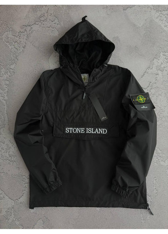Черная демисезонная мужская демисезонная спортивная куртка-ветровка Stone Island