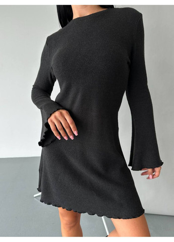 Чорна вечірня затишна сукня з рубчика-ангори — м’якість, тепло і елегантність (заміри в описі) DK/DL Мода без кордонів однотонна
