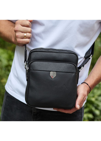 Чоловіча шкіряна сумка-барсетка 24х20х8, компактна сумочка на плече для чоловіка, наплічний месенджер, чорна No Brand (360751440)