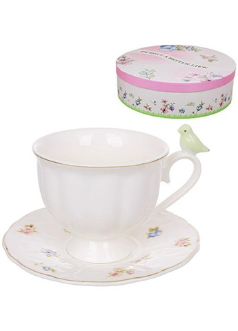 Чайно-кофейный фарфоровый набор "Птичка Флорал" 6 чашек 200мл и 6 блюдец BonaDi (372171477)