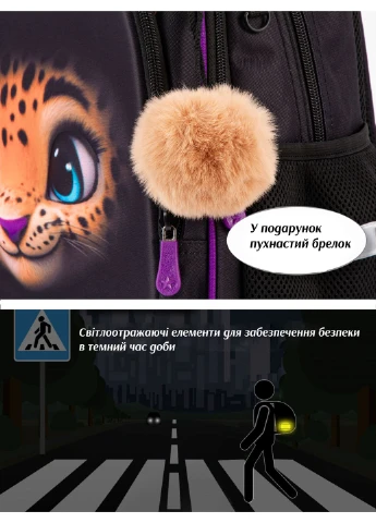 Ортопедический рюкзак с пеналом и мешком 3 в 1 для девочки 38х30х18 см с Тигром для младших классов (Full 150-49) School Standard (389718283)