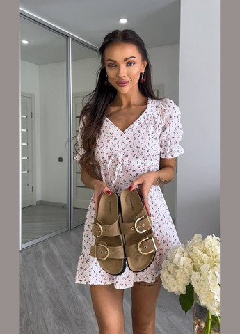 Белое повседневный платье клеш Garna с цветочным принтом