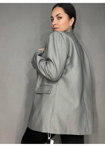 Серый женский пиджак женский qidian 6105 оверсайз с ремнем удлиненный свободный крой one size No Brand - демисезонный