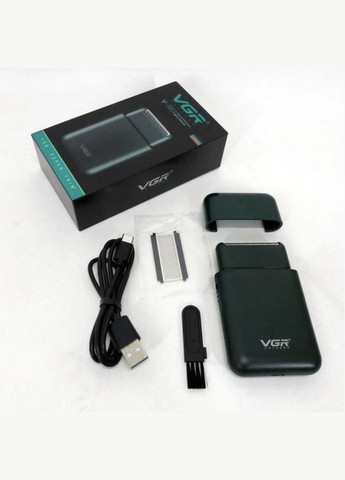 Електробритва Акумуляторна Шейвер Чоловіча Сіткова V-390 Pro Темно-зелена VGR (306716816)