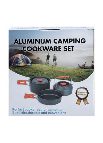 Набір туристичного посуду в сумці для походу та кемпінгу: каструля, сковорода, чайник HP39577C LUGI (303834509)