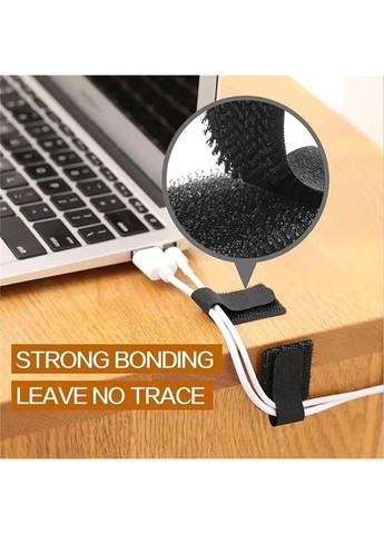 Багаторазові тримачі для кабелів з клейкою основою та липучкою, набір 5 шт, органайзер для дротів, чорний China (370847934)