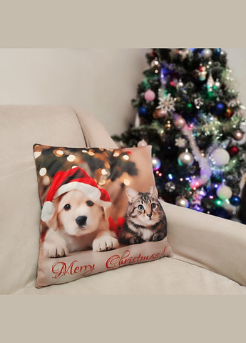 Декоративна наволочка з м'якого велюру на диванну подушку 45смХ45см Різдвяна наволочка з домашніми улюбленцями Maystat (305742500)