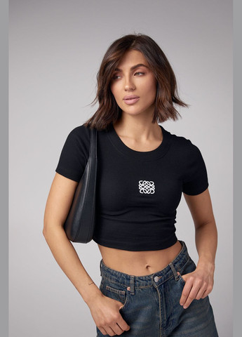 Короткая футболка в рубчик с вышивкой Liton - (296988251)