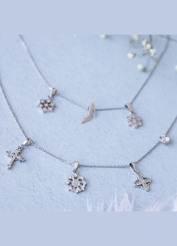 Подвес серебряный маленький цветок кружочки с фианитами. Каштан (342335155)