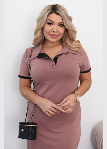 Розово-коричневое стильное платье-поло с воротничком и пуговицами Україна