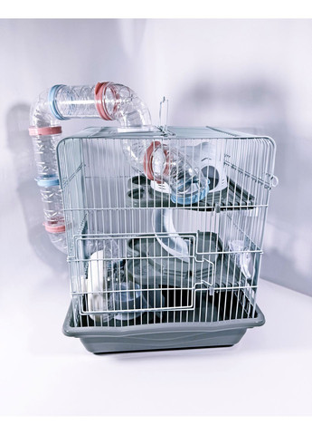 Клетка для хомяков трехэтажная M012B, серая, 41х36х27см Golden Cage (371896794)