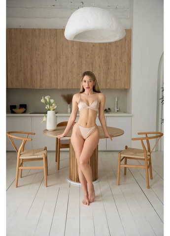 Бежевий демісезонний комплект жіночої білизни атласний нюдовий / ніжний комплект білизни з сатину / базовий комплект білизни бежевого кольору No Brand