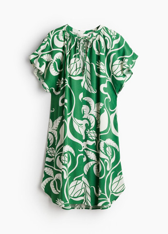 Зеленое повседневный платье с завязками H&M с абстрактным узором