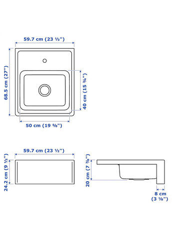 Раковина з видимою передньою частиною ІКЕА BREDSJON 60х69 см (s49289556) IKEA (278406653)