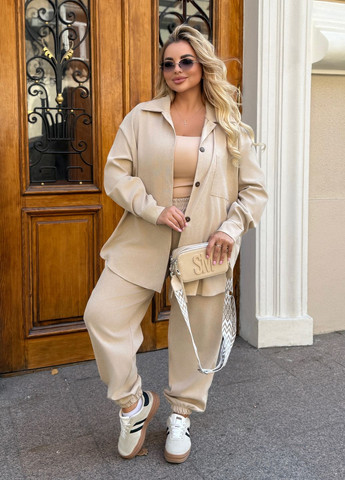 Костюм женский оверсайз из вельвета (рубашка + джоггеры) No Brand (354933983)