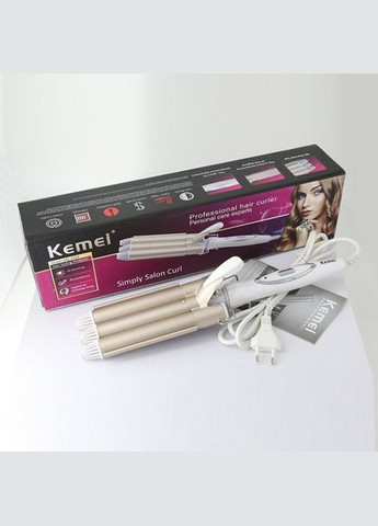 Професійна потрійна плойка для волосся керамічна щипці km-1010 Pro Золотисто-біла Kemei (306716540)