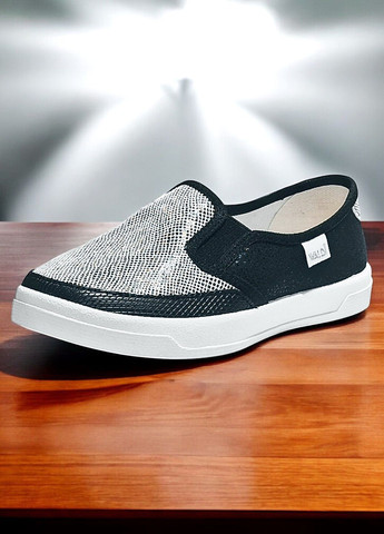 Черно-белые текстильные слипоны ортопедические тапочки для девочки Waldi