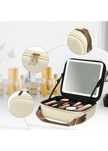 Сумка-органайзер для косметики з дзеркалом і LED-підсвіткою EVA Modern EM-7612 Beige No Brand (363555632)