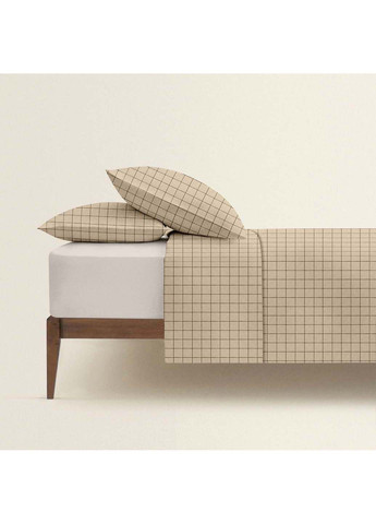 Двоспальна постіль з простирадлом на гумці BEIGE GEOMETRY CS15 180х220 см Cosas (307474383)