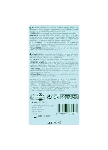 Тоник для нормальной, комбинированной и жирной кожи с акне Facial Clean Árbol de Té y Prebióticos 255 ml Deliplus (345742556)