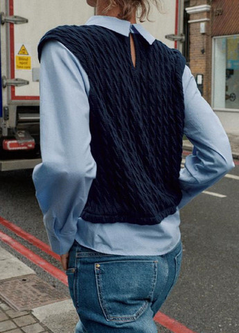 Темно-синяя рубашка однотонная Zara