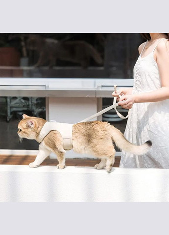 Шлея для котів і дрібних собак з повідцем, шлейка на липучках Бежевий S Duri (299915369)