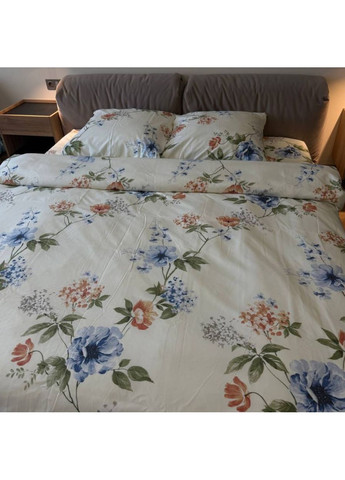 Постільна білизна двоспальна євро молочна з квітами Бязь Поліестер 8512853 Ananasko (325428084)