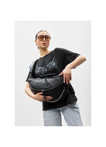 Жіноча чорна шкіряна cумка-бананка під ноутбук Urban Laptop Sambag (389718226)