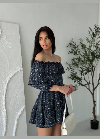 Синя повсякденний жіноча сукня міні у квітковий принт кльош Style Point з квітковим принтом