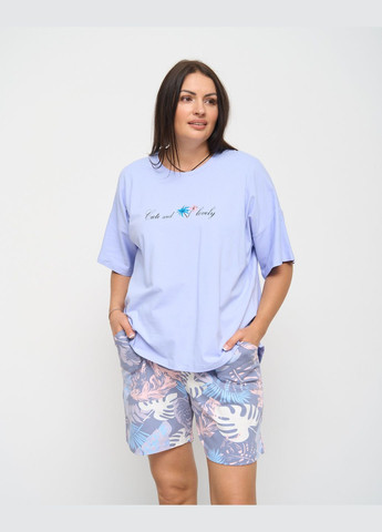 Блакитна комплект футболка з шортами в листя - батал Nicoletta