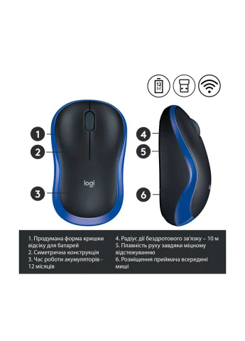 Мышь M185 (910-002239) Blue USB Logitech (347589710)
