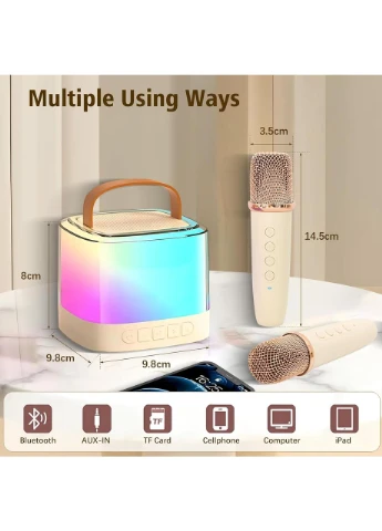 Портативная Bluetooth-колонка T7 со светодиодной подсветкой / Караоке-колонка для детей и взрослых 2 микрофона Foreo (387415096)