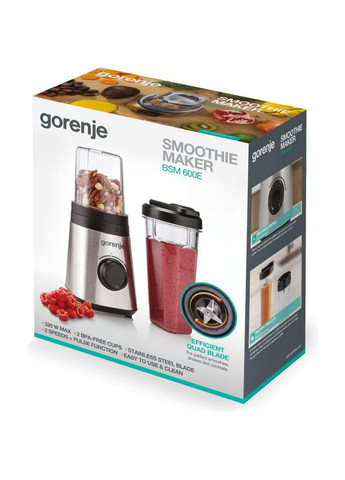 Блендер для смузі 320Вт, чаша-600мл, нерж Gorenje (341316333)