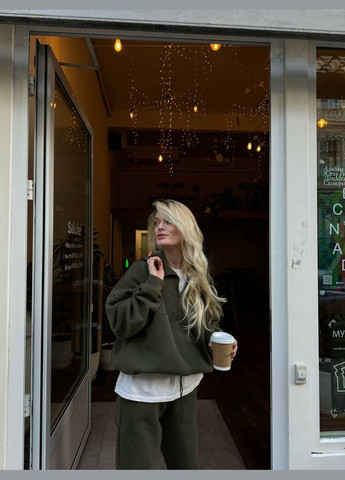 Теплий однотонний спортивний костюм Хакі на флісі – універсальний та комфортний вибір для холодної пори року. No Brand 317 (315441347)